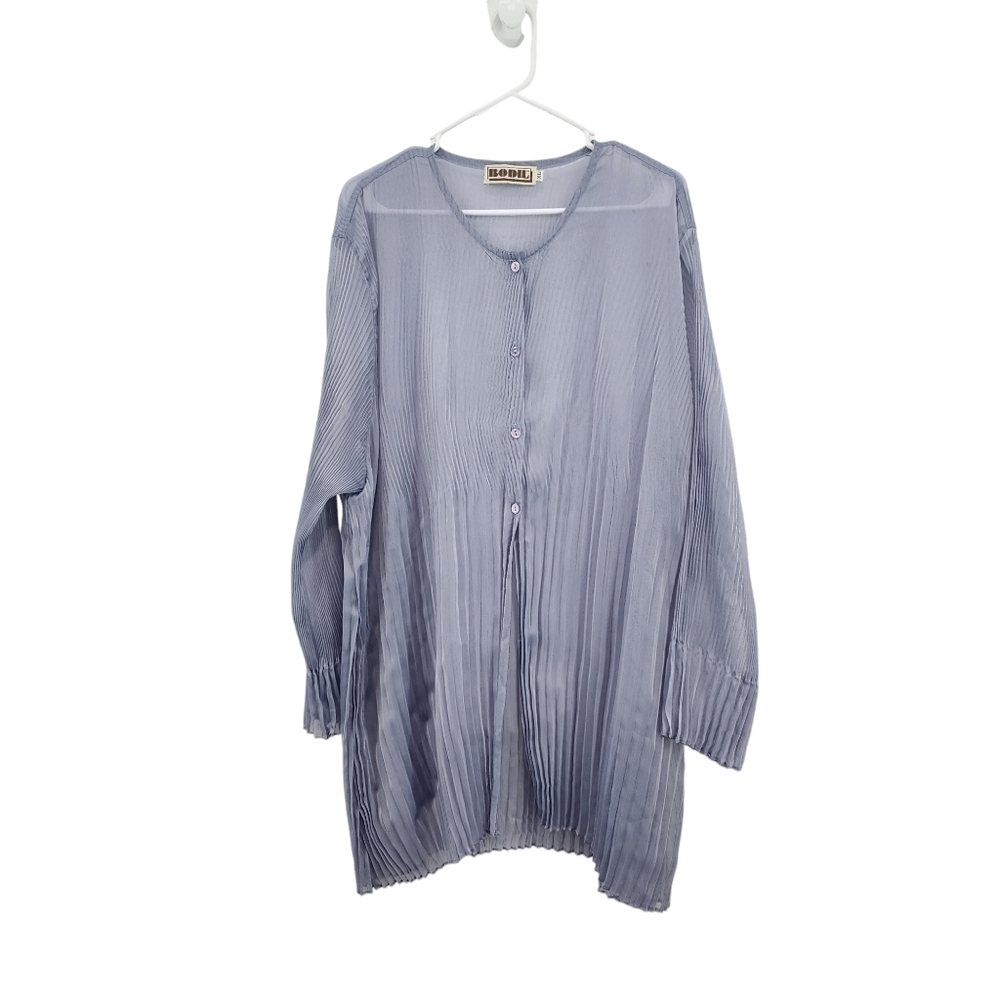 Bodil Women's Poly Chiffon Plisse Button Front Sheer Tunic Dress - XL